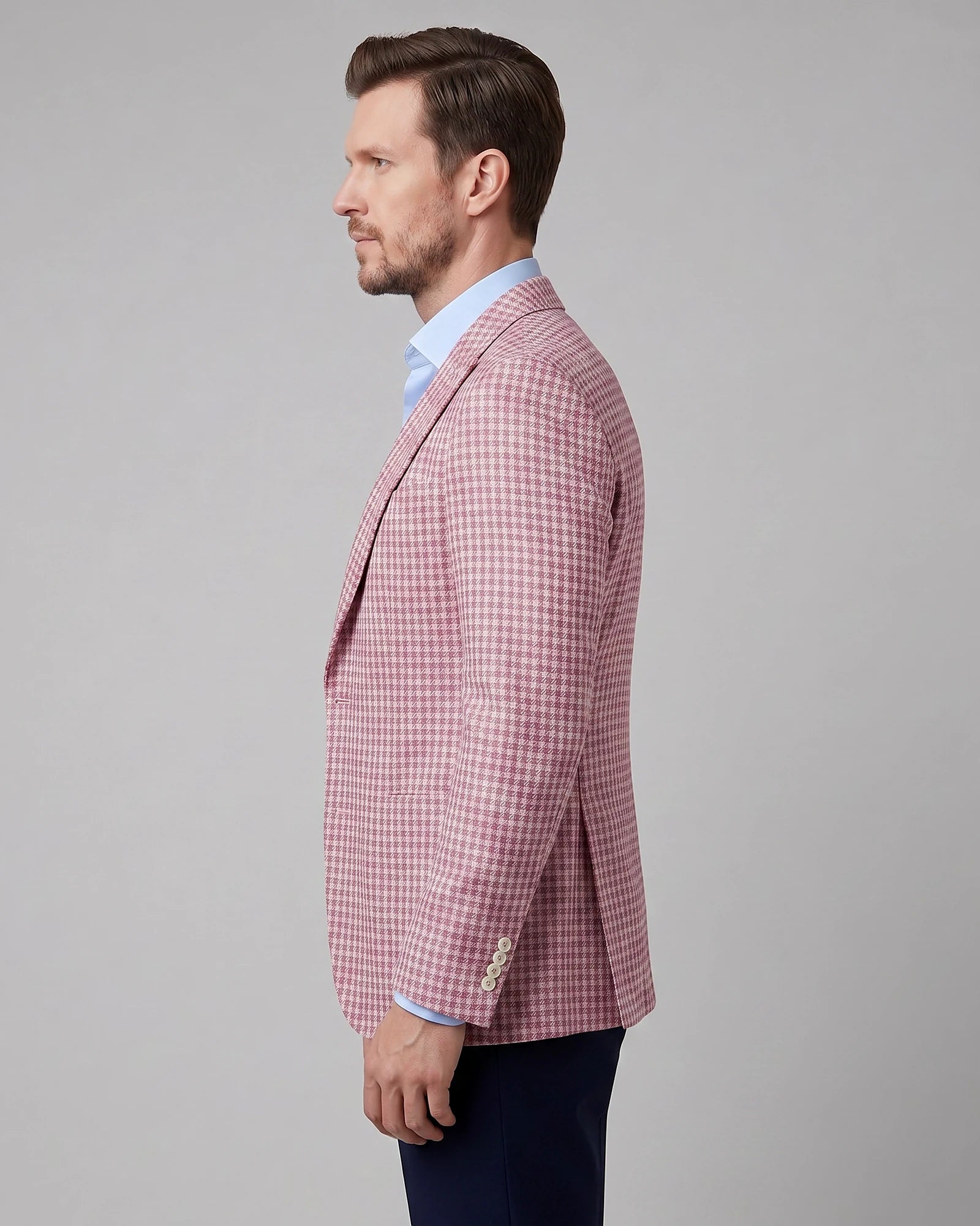 Men's Houndstooth Blazer Jacket Lightweight Blend Black Pink XS–3XL - Valedrian — view 7