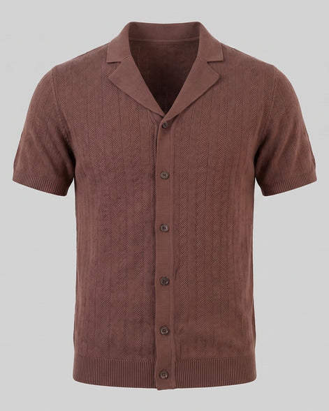Men's Knit Button Shirt Viscose Blend Black Brown S–XXL - Valedrian — view 10