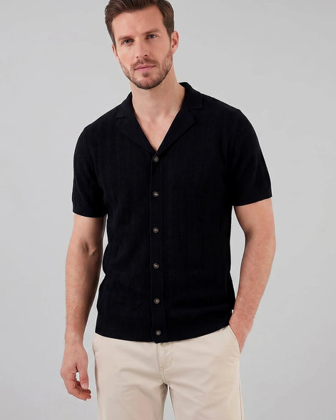 Men's Knit Button Shirt Viscose Blend Black Brown S–XXL - Valedrian