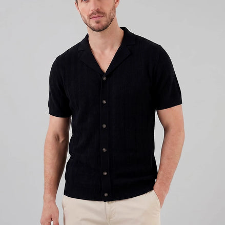 Men's Knit Button Shirt Viscose Blend Black Brown S–XXL - Valedrian