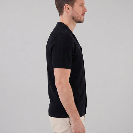 Men's Knit Button Shirt Viscose Blend Black Brown S–XXL - Valedrian — view 2