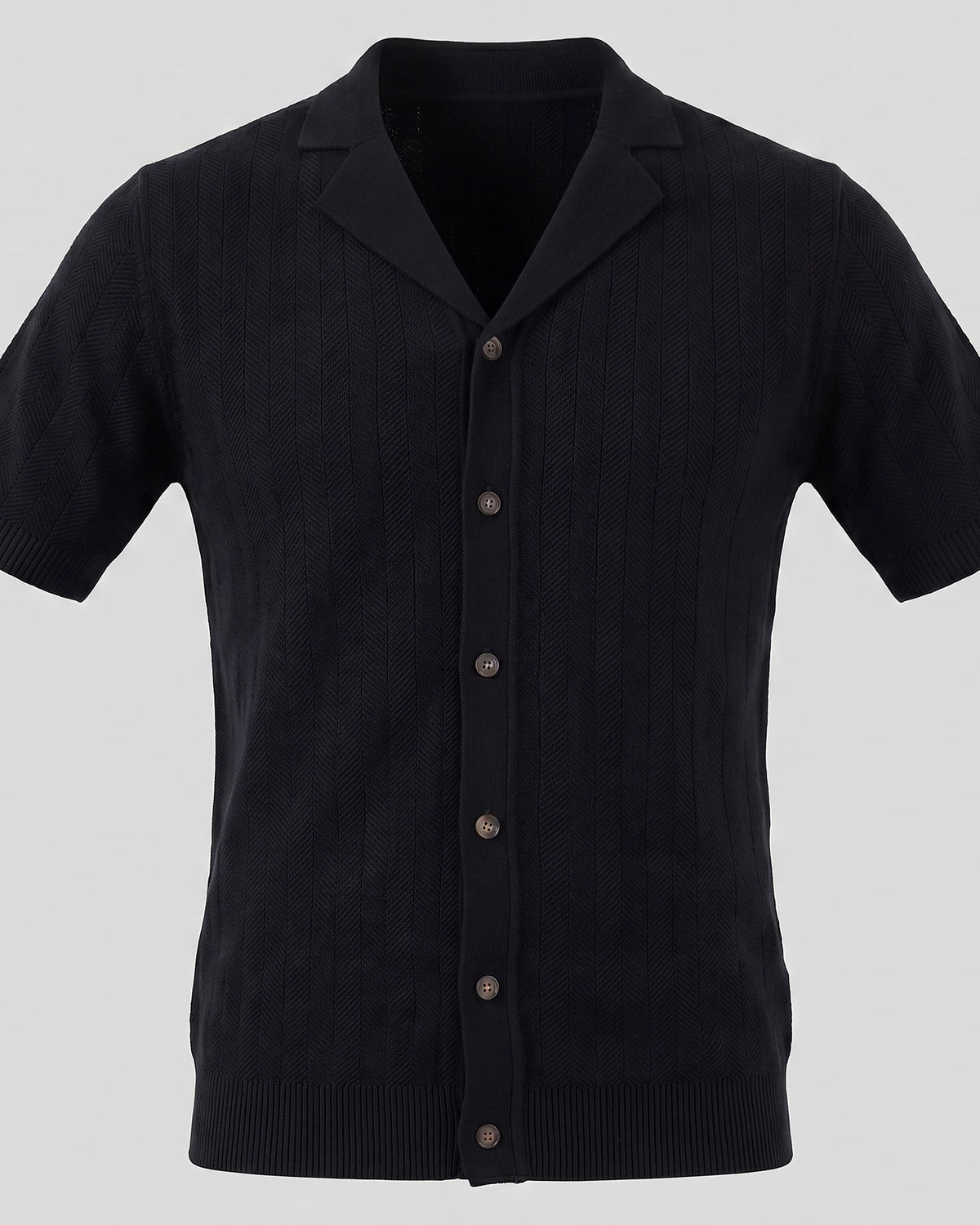 Men's Knit Button Shirt Viscose Blend Black Brown S–XXL - Valedrian — view 5