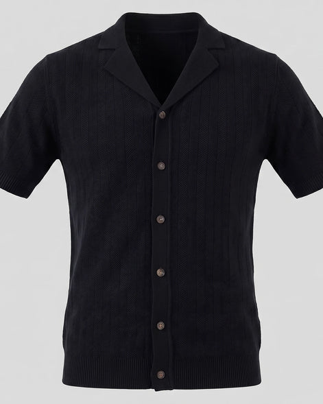Men's Knit Button Shirt Viscose Blend Black Brown S–XXL - Valedrian — view 5