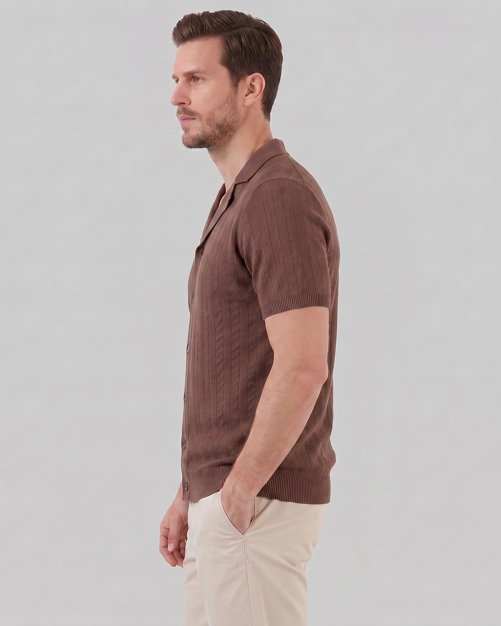 Men's Knit Button Shirt Viscose Blend Black Brown S–XXL - Valedrian — view 7