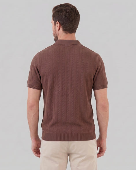 Men's Knit Button Shirt Viscose Blend Black Brown S–XXL - Valedrian — view 8