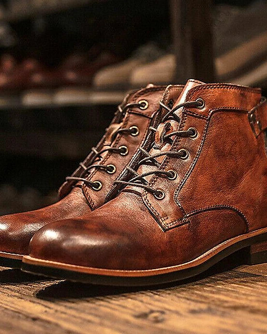Men’s Lace-Up Ankle Boots | Leather Look | Durable Sole — view 3