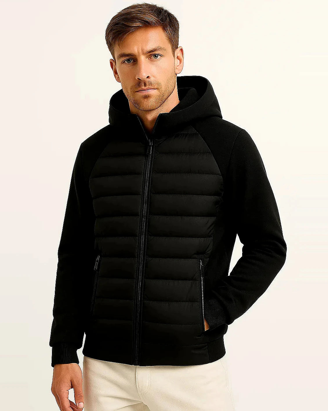 Men's Lightweight Down Hoodie | Quilted Spliced Design | Autumn-Winter