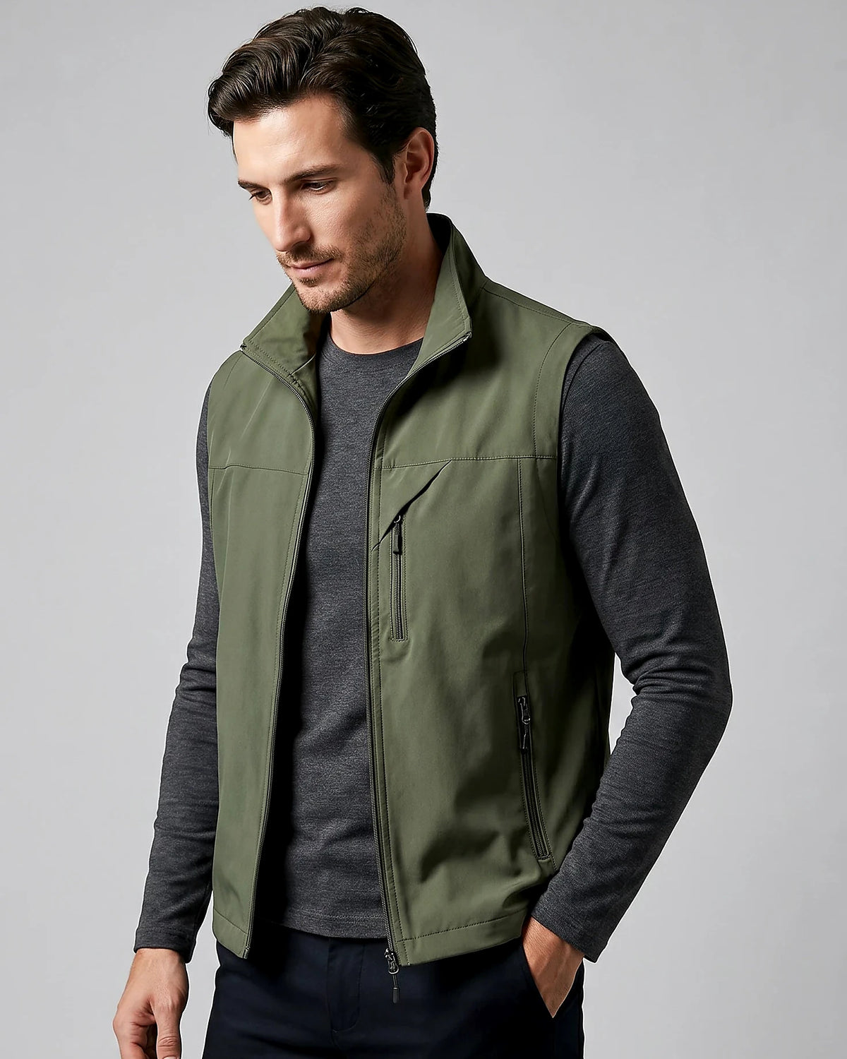 Men's Lightweight Utility Gilet – Polyester Shell, Army Green | Valedrian