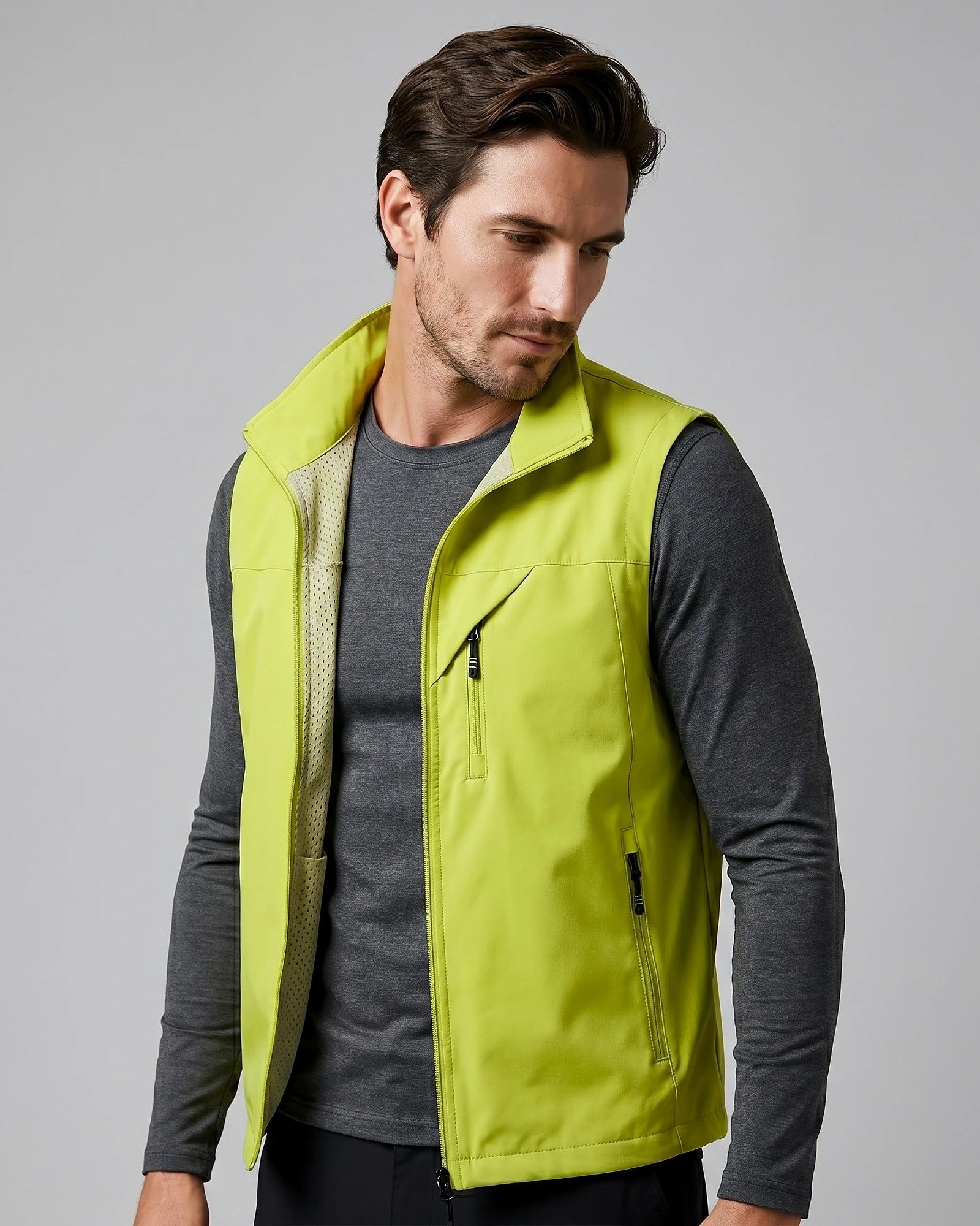Men's Lightweight Utility Gilet – Polyester Shell, Army Green | Valedrian — view 46