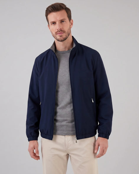 Men's Lightweight Zip-Up Bomber Jacket Blended Fabric Black Brown Navy - Valedrian — view 11
