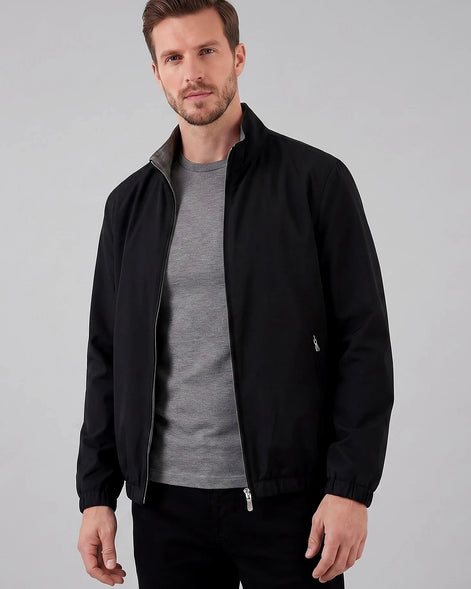 Men's Lightweight Zip-Up Bomber Jacket Blended Fabric Black Brown Navy - Valedrian
