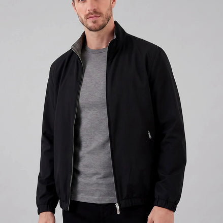 Men's Lightweight Zip-Up Bomber Jacket Blended Fabric Black Brown Navy - Valedrian