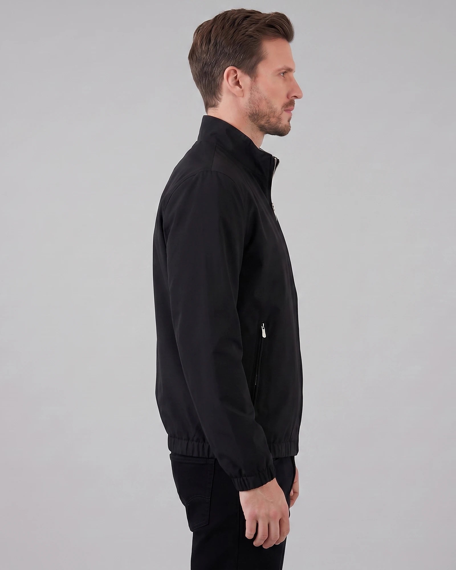 Men's Lightweight Zip-Up Bomber Jacket Blended Fabric Black Brown Navy - Valedrian — view 4