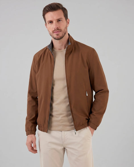Men's Lightweight Zip-Up Bomber Jacket Blended Fabric Black Brown Navy - Valedrian — view 6