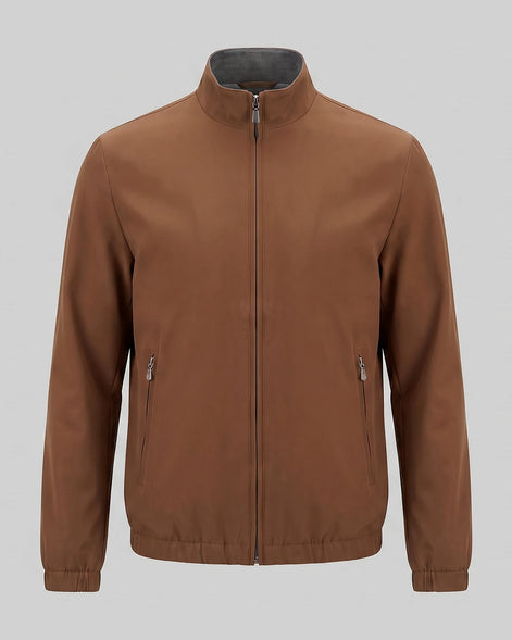 Men's Lightweight Zip-Up Bomber Jacket Blended Fabric Black Brown Navy - Valedrian — view 8