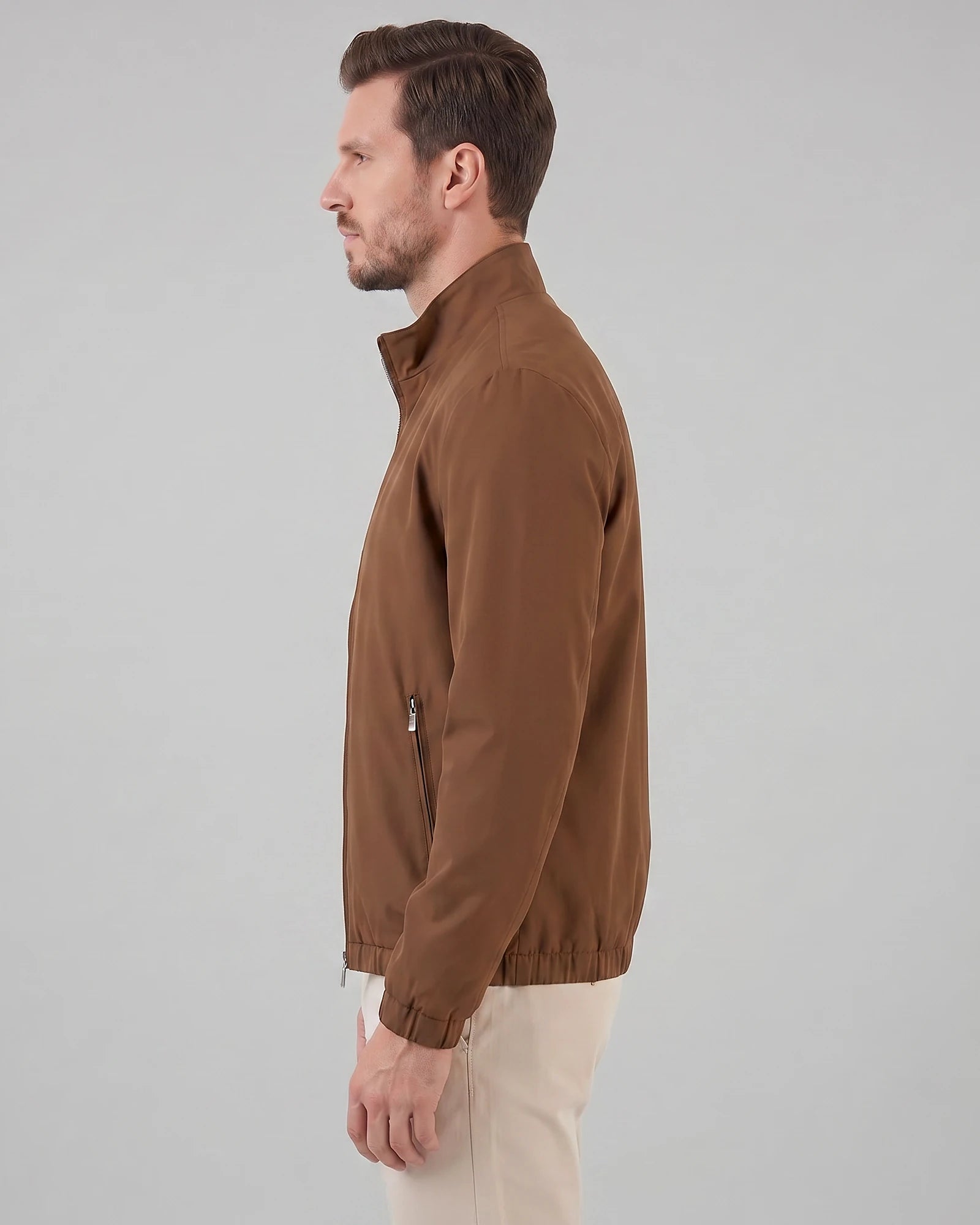 Men's Lightweight Zip-Up Bomber Jacket Blended Fabric Black Brown Navy - Valedrian — view 9