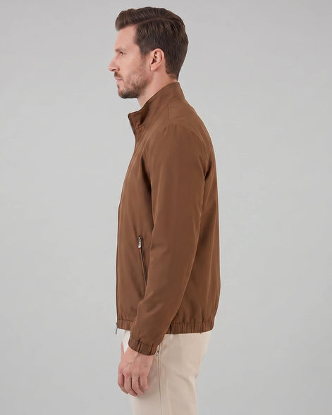 Men's Lightweight Zip-Up Bomber Jacket Blended Fabric Black Brown Navy - Valedrian — view 9