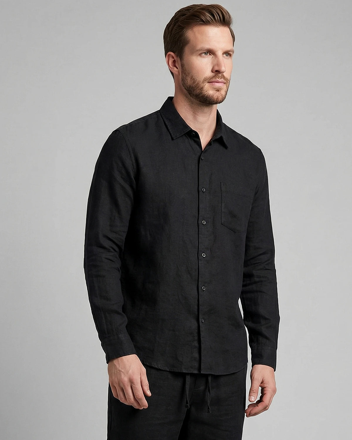 Men's Linen Co-Ord Set Shirt & Trousers Beige Black S–3XL | Valedrian — view 13