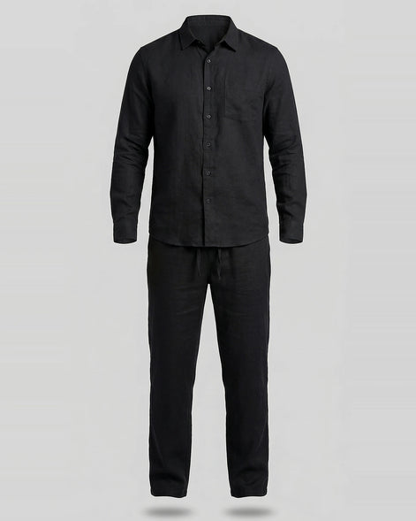 Men's Linen Co-Ord Set Shirt & Trousers Beige Black S–3XL | Valedrian — view 17