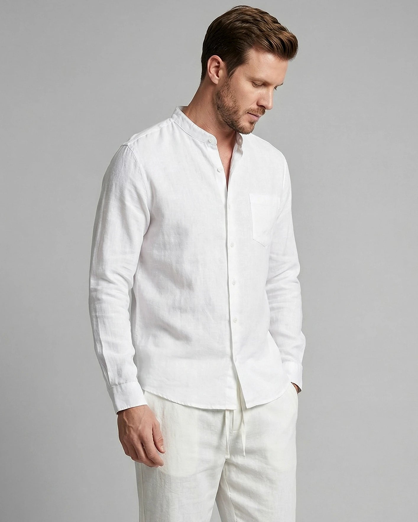Men's Linen Co-Ord Set Shirt & Trousers Beige Black S–3XL | Valedrian — view 19