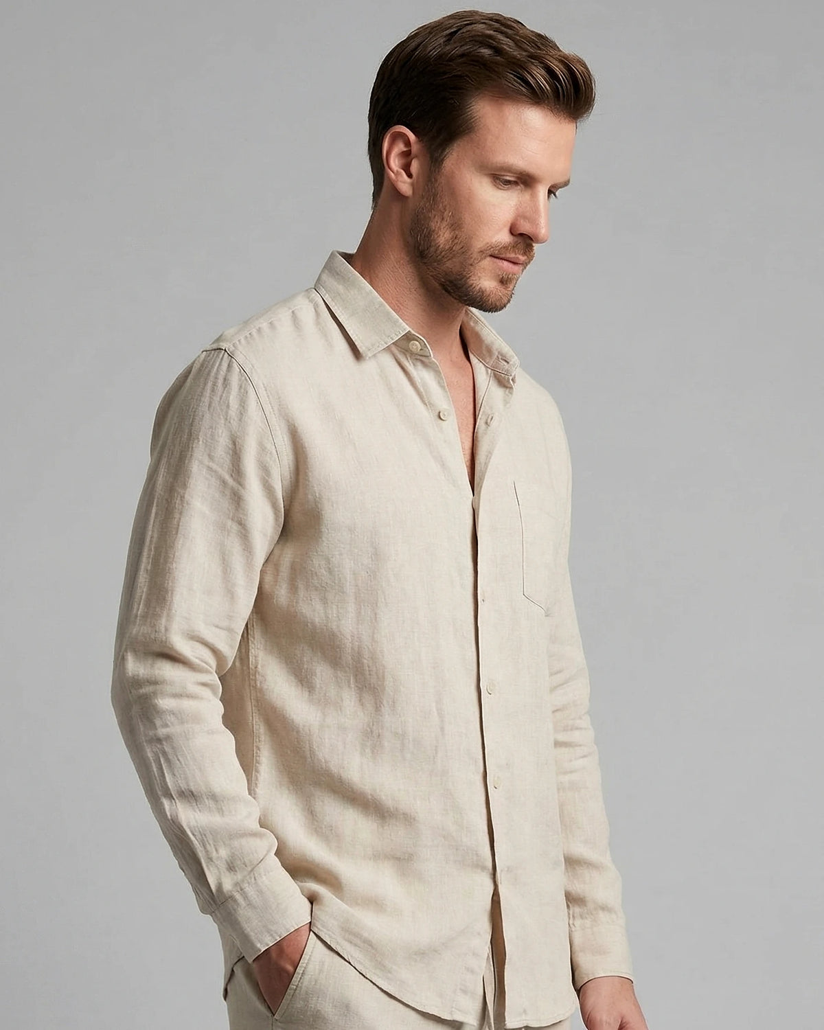 Men's Linen Co-Ord Set Shirt & Trousers Beige Black S–3XL | Valedrian — view 2