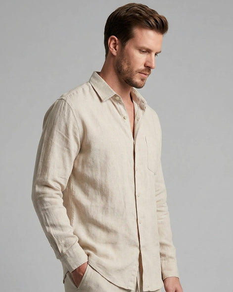 Men's Linen Co-Ord Set Shirt & Trousers Beige Black S–3XL | Valedrian — view 2