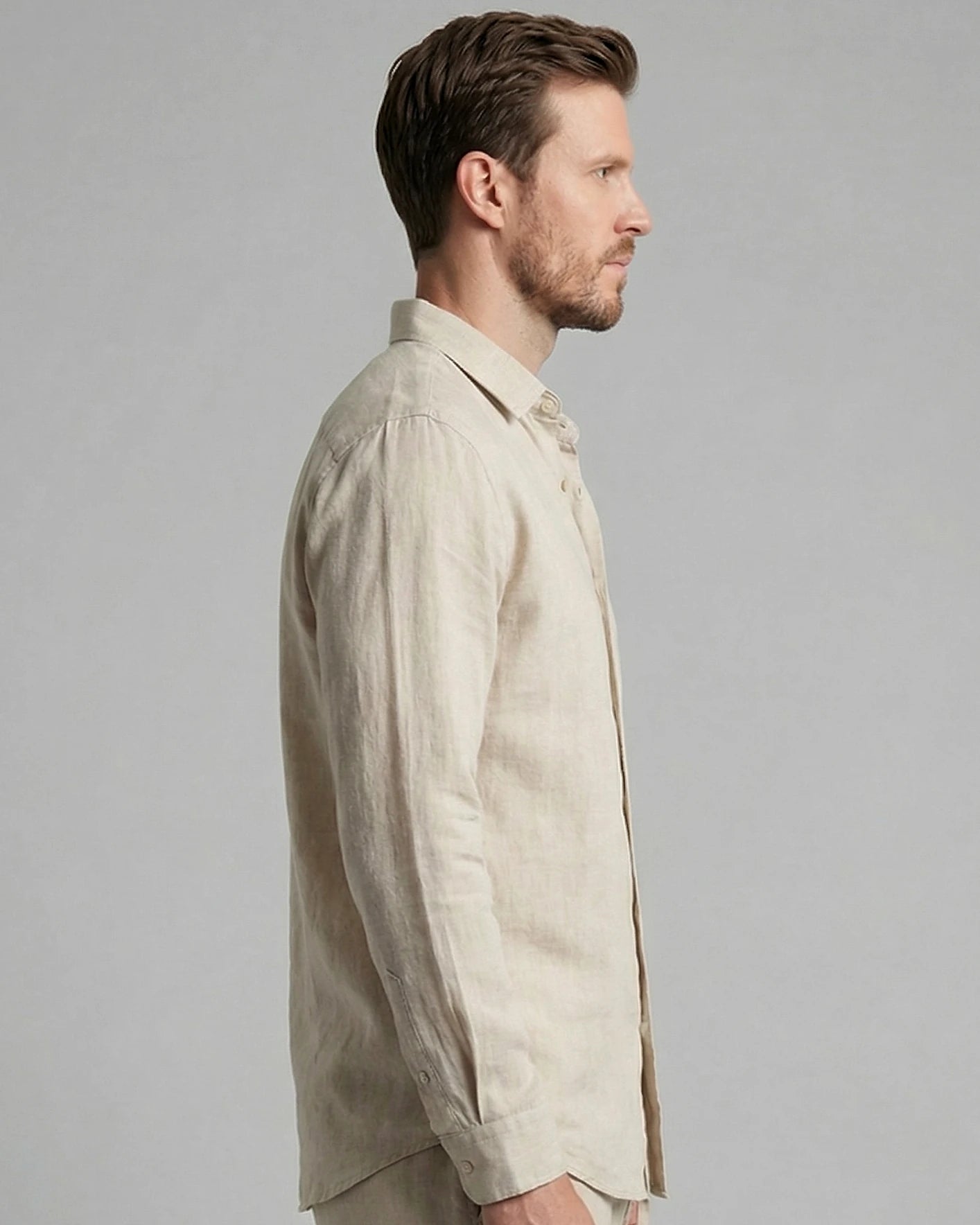 Men's Linen Co-Ord Set Shirt & Trousers Beige Black S–3XL | Valedrian — view 3