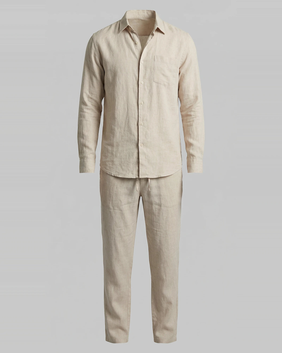Men's Linen Co-Ord Set Shirt & Trousers Beige Black S–3XL | Valedrian — view 6