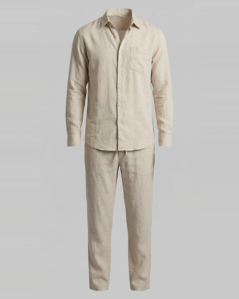 Men's Linen Co-Ord Set Shirt & Trousers Beige Black S–3XL | Valedrian — view 6