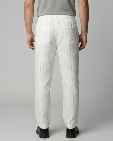 Men's Linen Trousers Drawstring Waist Striped Relaxed Fit Beige - Valedrian — view 13