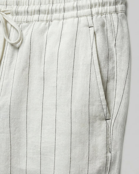 Men's Linen Trousers Drawstring Waist Striped Relaxed Fit Beige - Valedrian — view 14