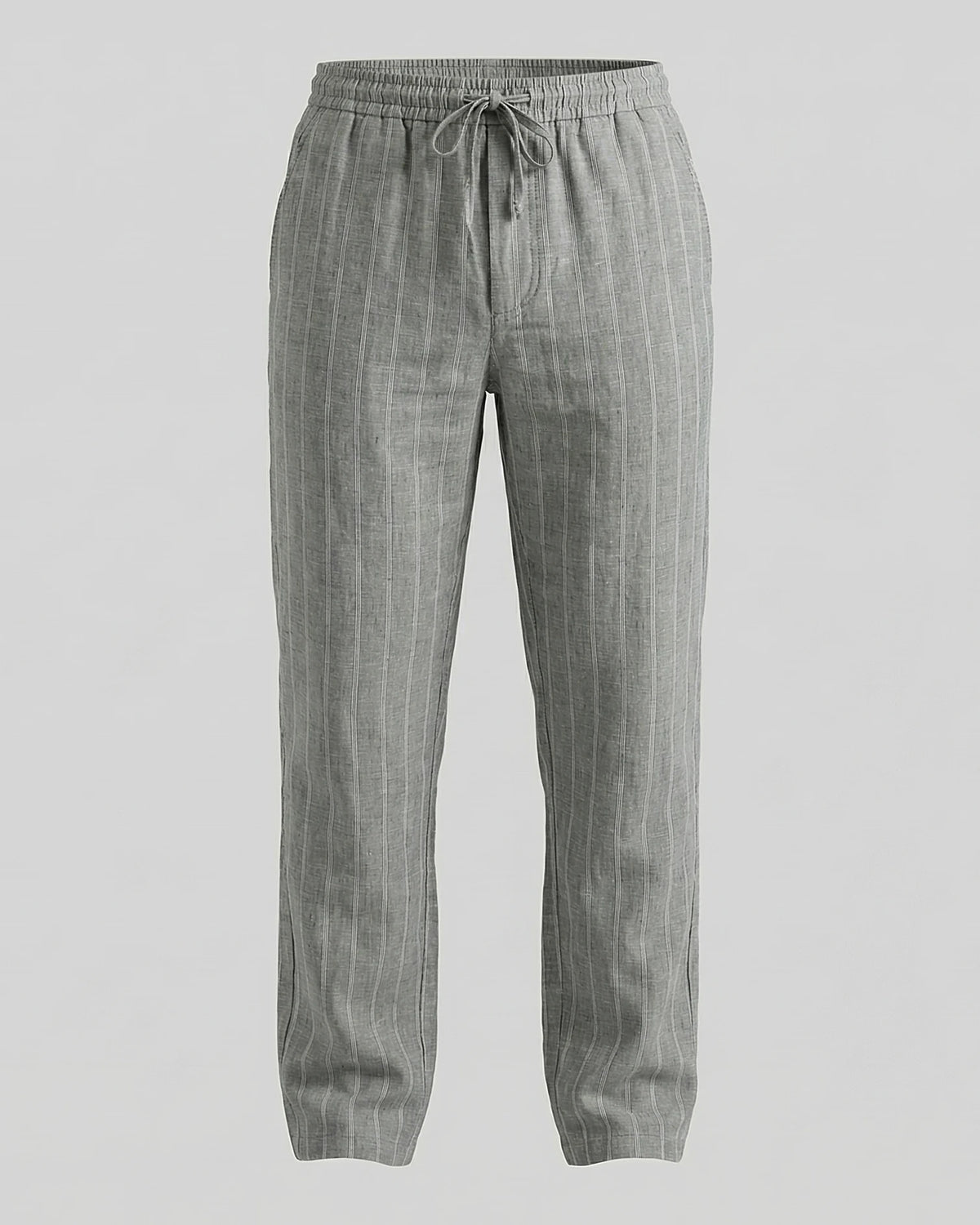 Men's Linen Trousers Drawstring Waist Striped Relaxed Fit Beige - Valedrian — view 7