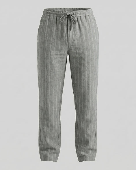 Men's Linen Trousers Drawstring Waist Striped Relaxed Fit Beige - Valedrian — view 7