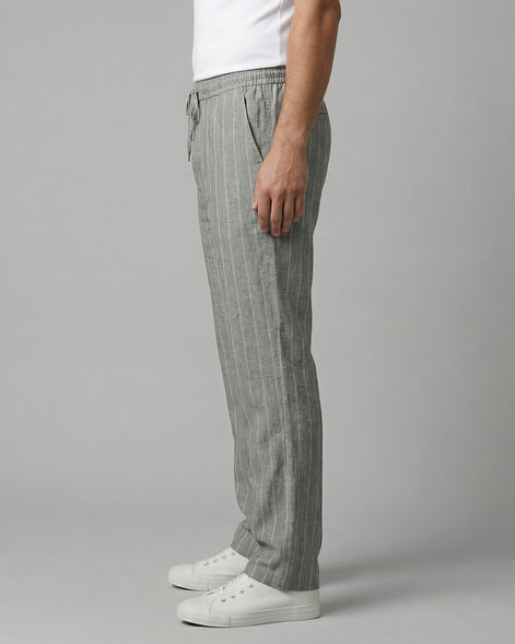 Men's Linen Trousers Drawstring Waist Striped Relaxed Fit Beige - Valedrian — view 8