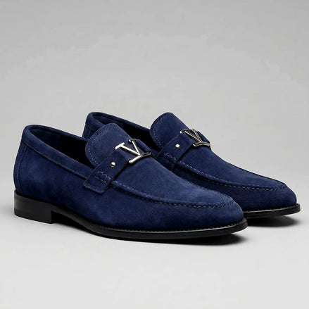 Men's Loafers Navy Suede PU Business Slip-On Shoes Sizes 7–10.5 - Valedrian