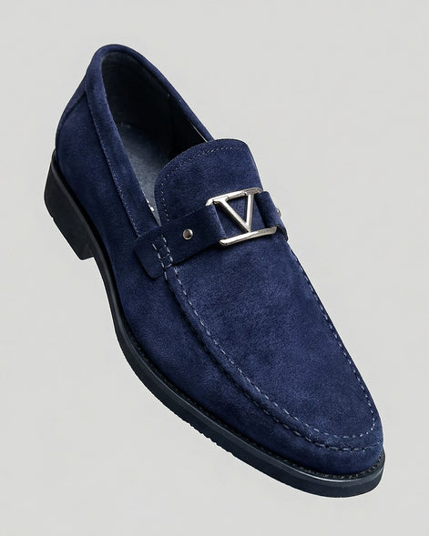 Men's Loafers Navy Suede PU Business Slip-On Shoes Sizes 7–10.5 - Valedrian — view 2