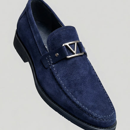 Men's Loafers Navy Suede PU Business Slip-On Shoes Sizes 7–10.5 - Valedrian — view 2