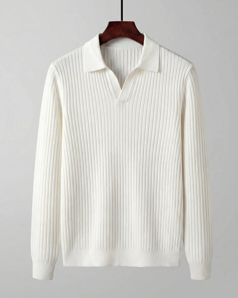 Men's Long Sleeve V-Neck Polo Shirt White & Black M–3XL - Valedrian — view 2