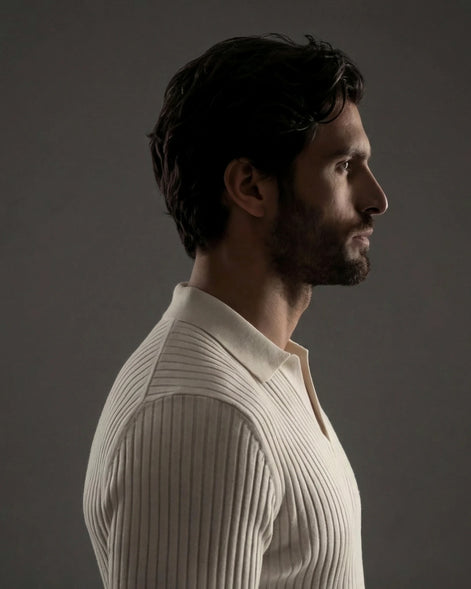 Men's Long Sleeve V-Neck Polo Shirt White & Black M–3XL - Valedrian — view 7