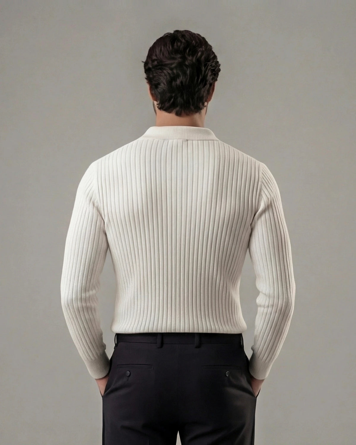 Men's Long Sleeve V-Neck Polo Shirt White & Black M–3XL - Valedrian — view 8