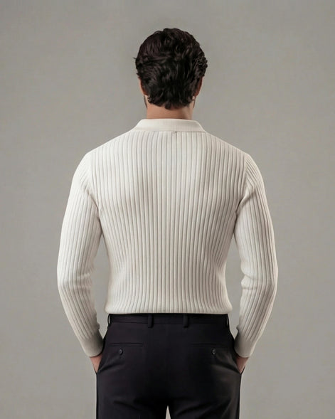 Men's Long Sleeve V-Neck Polo Shirt White & Black M–3XL - Valedrian — view 8