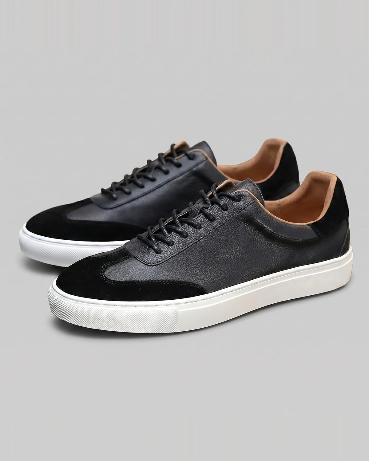 Men's Low-Top Leather Sneakers Full-Grain & Suede Panels Brown – Valedrian — view 11