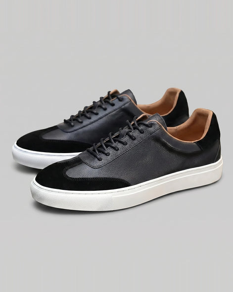 Men's Low-Top Leather Sneakers Full-Grain & Suede Panels Brown – Valedrian — view 11