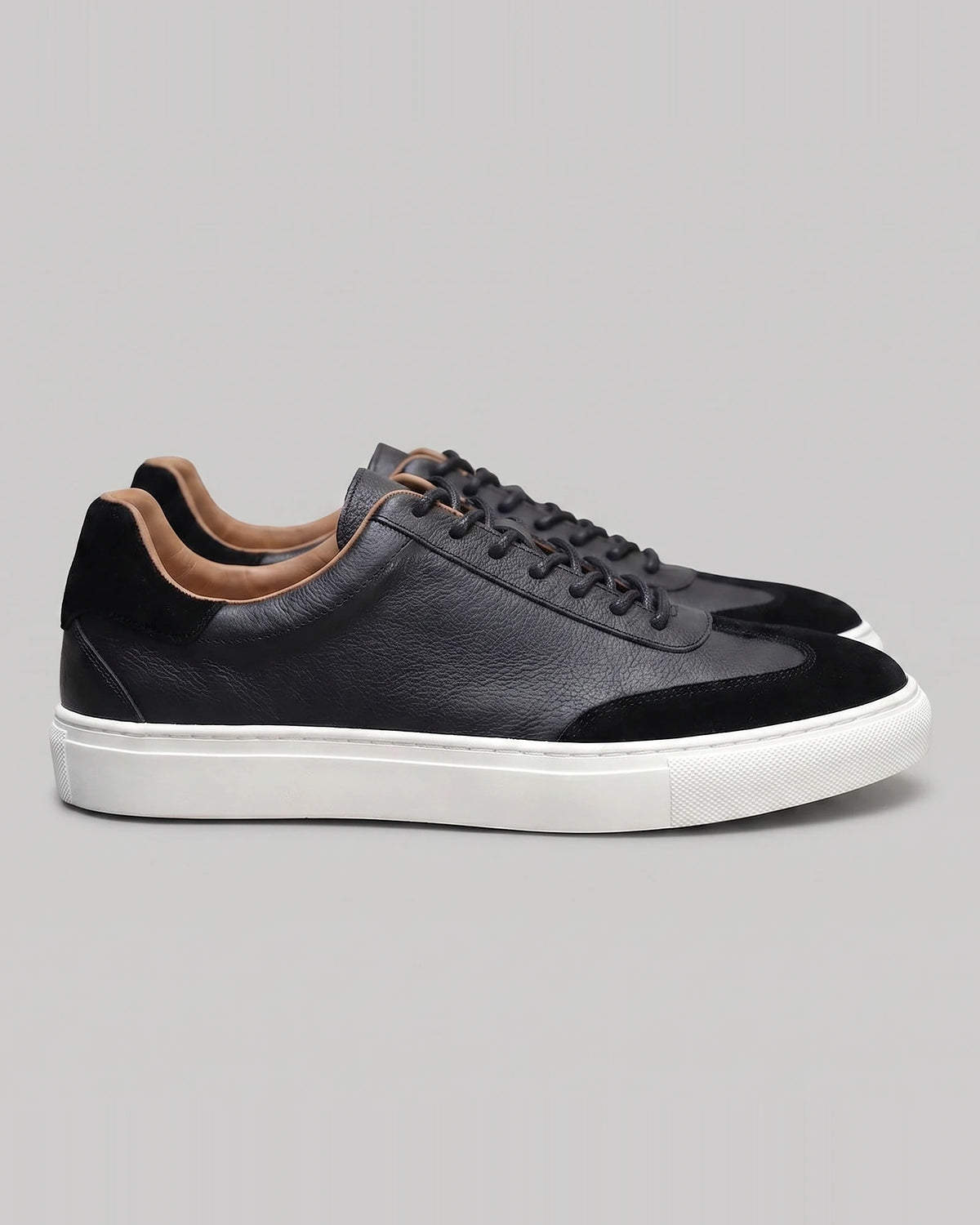 Men's Low-Top Leather Sneakers Full-Grain & Suede Panels Brown – Valedrian — view 12