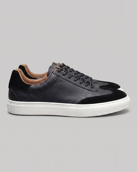 Men's Low-Top Leather Sneakers Full-Grain & Suede Panels Brown – Valedrian — view 12