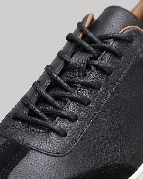 Men's Low-Top Leather Sneakers Full-Grain & Suede Panels Brown – Valedrian — view 14