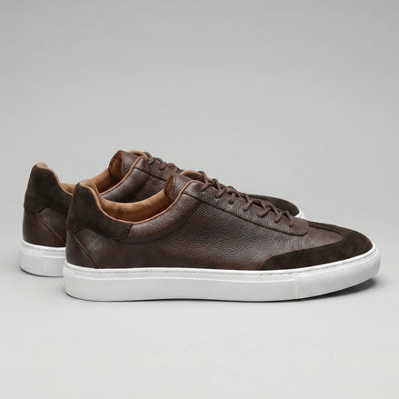 Men's Low-Top Leather Sneakers Full-Grain & Suede Panels Brown – Valedrian — view 2