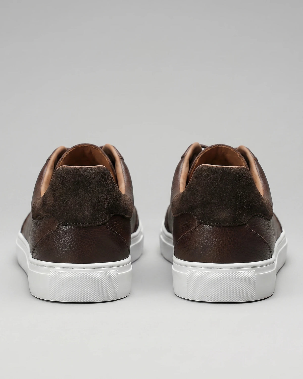 Men's Low-Top Leather Sneakers Full-Grain & Suede Panels Brown – Valedrian — view 3