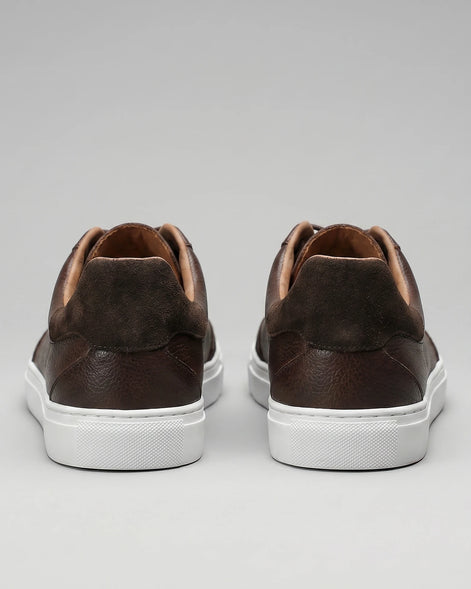Men's Low-Top Leather Sneakers Full-Grain & Suede Panels Brown – Valedrian — view 3