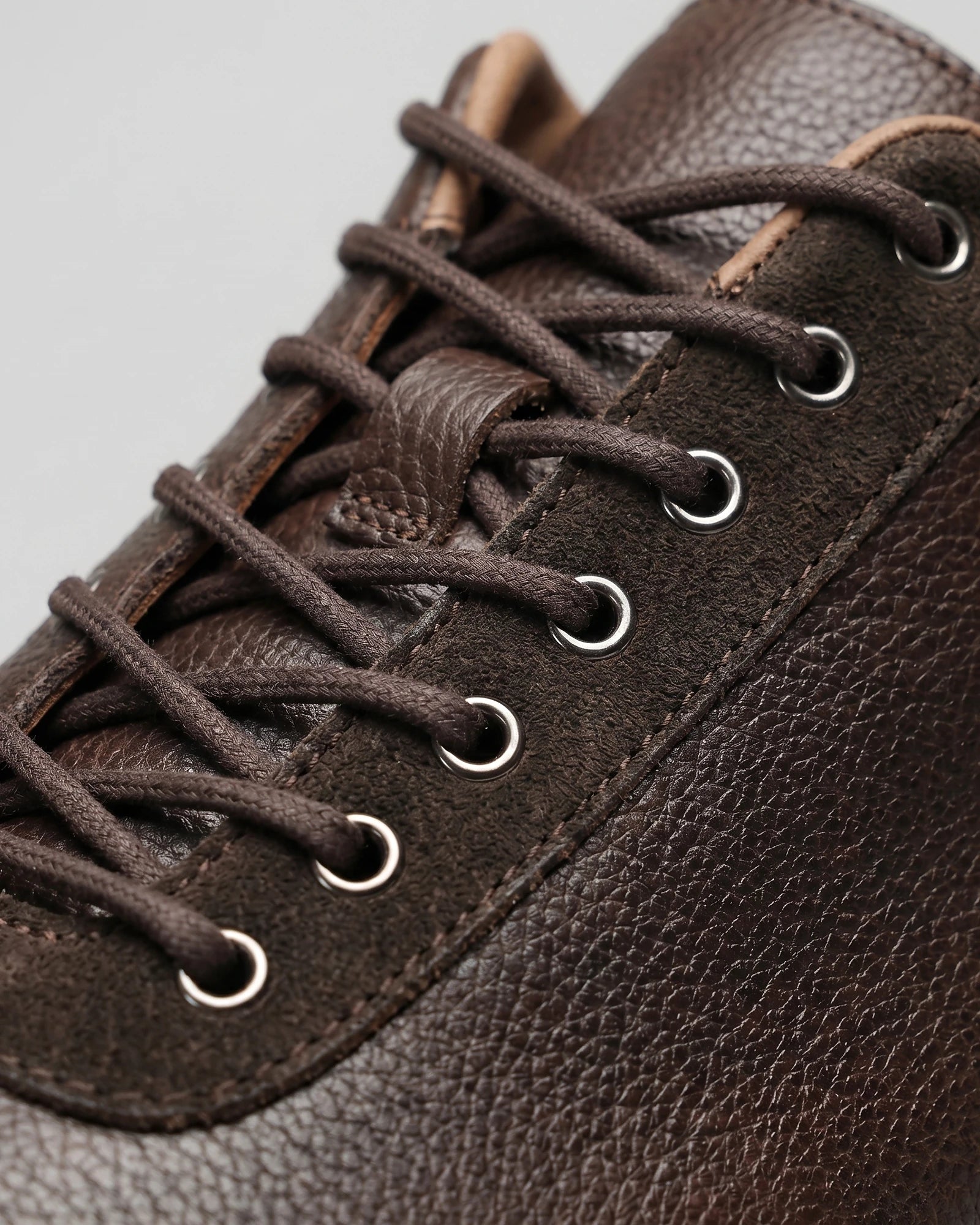 Men's Low-Top Leather Sneakers Full-Grain & Suede Panels Brown – Valedrian — view 4